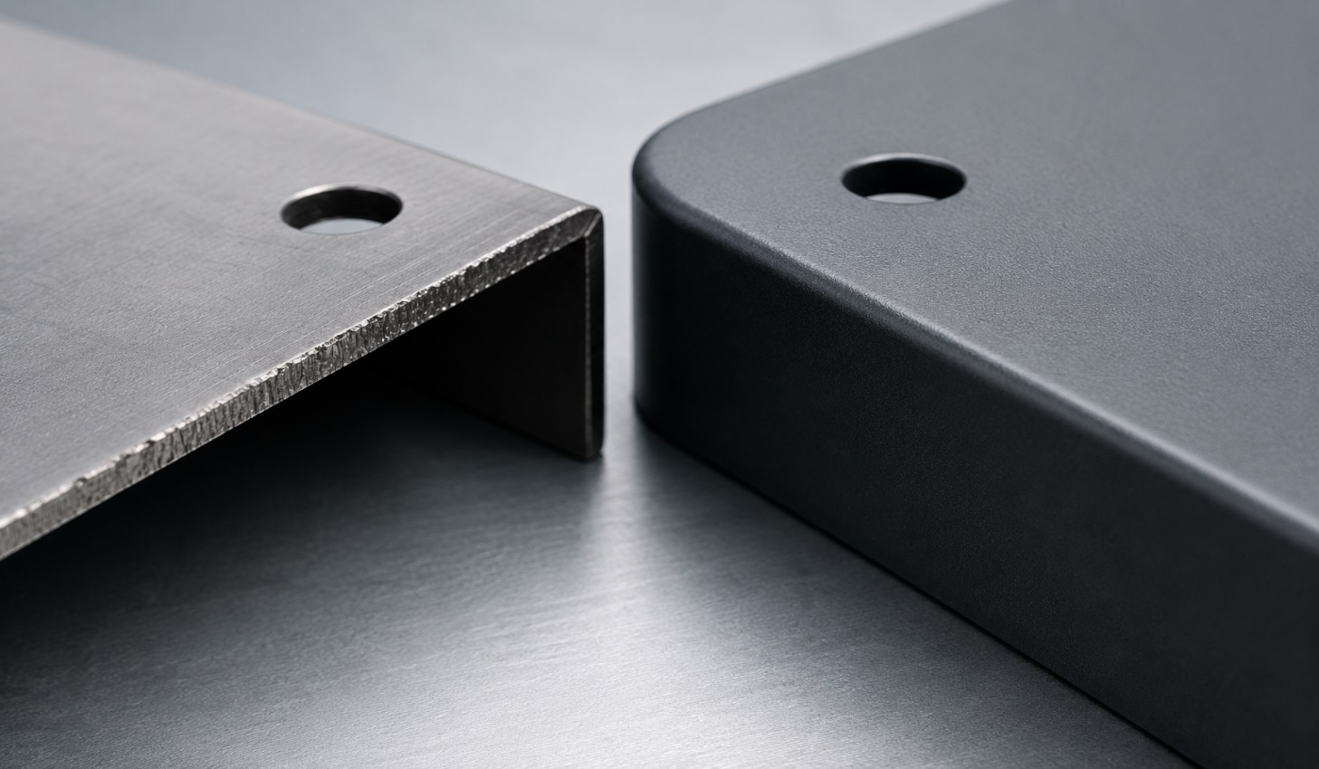 Sharp edge vs rounded edge comparison for improved powder coating adhesion on sheet metal parts