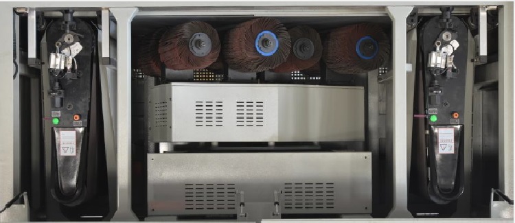 ARMPRE abrasive belt and rotary brush deburring system for sheet metal edge rounding 
