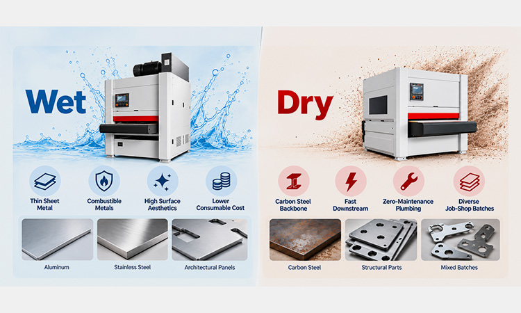 Comprehensive decision guide comparing wet vs dry deburring machines for sheet metal fabrication shops